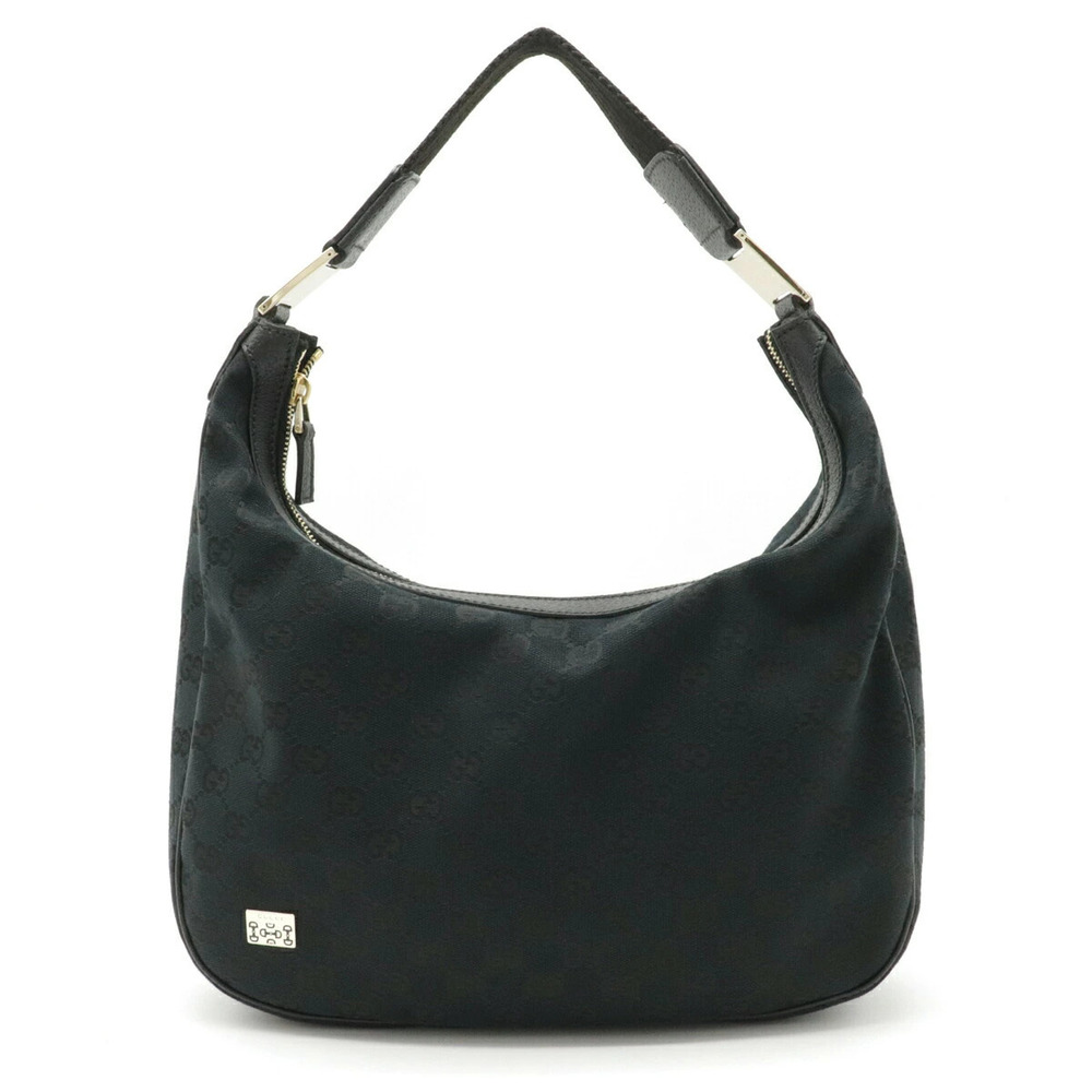 Gucci GG Canvas Horsebit Hobo Bag Leather Black